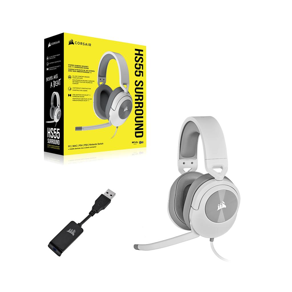 Corsair HS55 SURROUND Corsair Surround Connector игровая гарнитура совместима с Xbox Discord сертификация белый 3,5 мм Mac/PS5/PS4/ Series/Switch - -