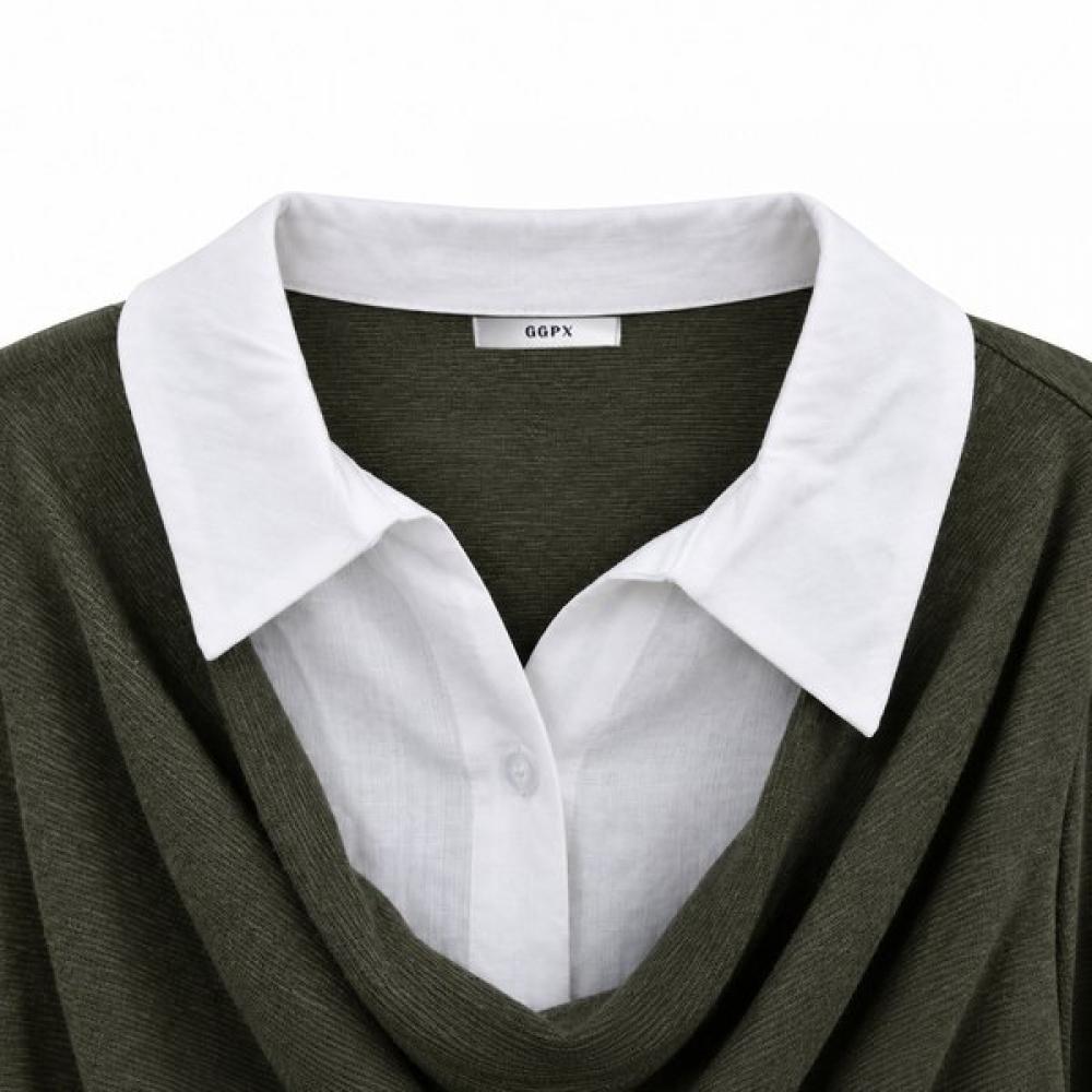 Ggpx New York Draped Colorblock T shirT Collar Neck Blouse Gqash003f