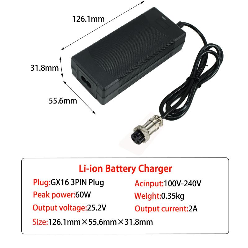 25.2V 2A Li-ion зарядное устройство для 6S 21.6V 22.2V 2A DC Полимерный литий-ионный аккумуляторный блок Зарядное устройство Высококачественный штекер DC5.5*2.1MM 100-240V