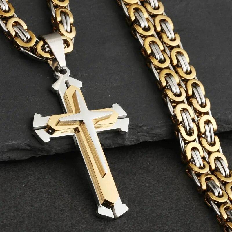 Модное ожерелье с подвесками в виде креста в стиле панк-рок для мужчин, цепочка из нержавеющей стали, мужское ожерелье в стиле панк, ювелирное изделие, подарок