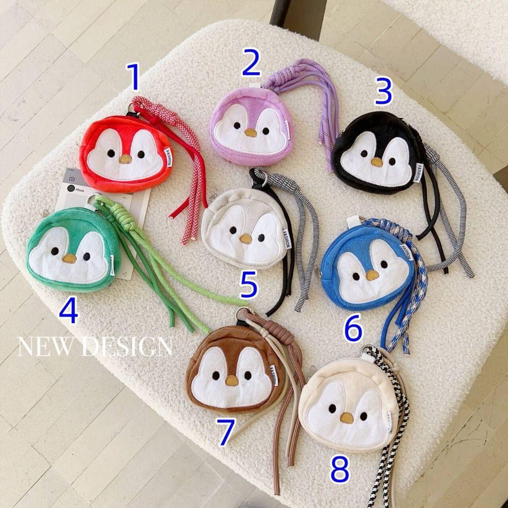 Colorful Hanging Rope Plush Penguin Coin Purse Cute Mini Storage Bag Money Bag Earphone Bag  Travel