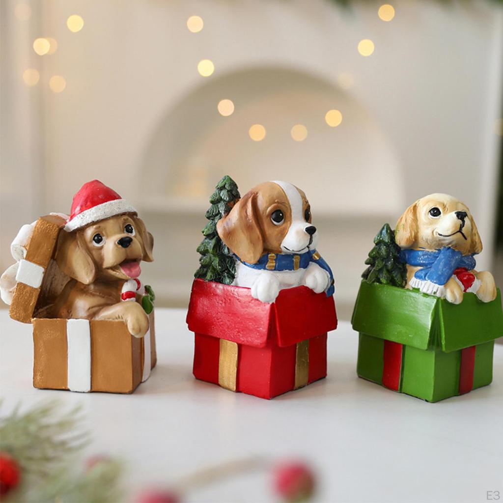 Miniature Chrismas Dog Figurine Christmas Decorations Puppy Ornament Resin Sculpture for Home Desk