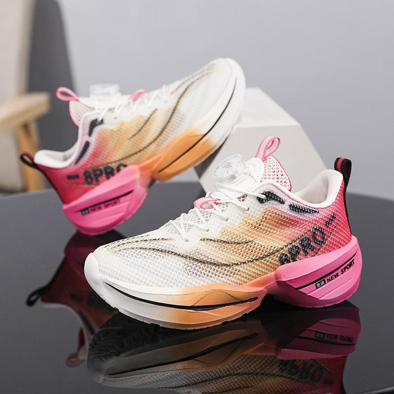Lightweight Kids Running Shoes Boys With Rotating Buckle Breathable Mesh Upper Sport Sneakers