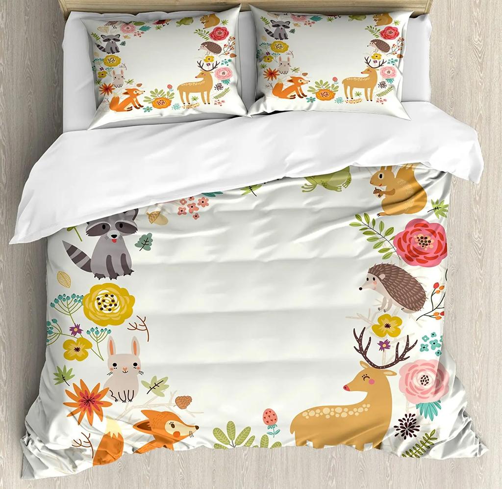Лесное животное Олень Береза Клен Трава Пододеяльник с наволочкой На заказ 3 предмета Постельное белье Покрывало Двуспальная кровать Домашний текстиль