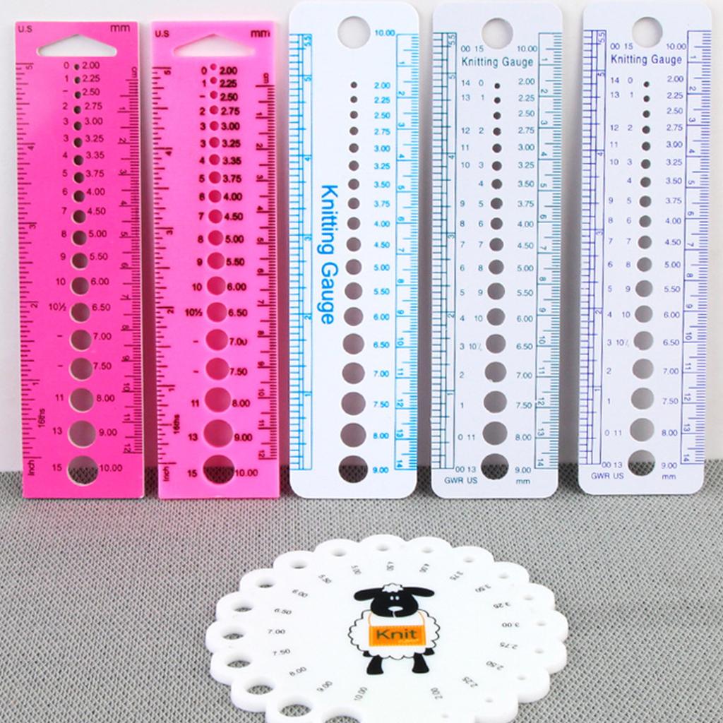 Пластиковый калибр для вязальных спиц, круглый, геометрический шаблон, линейка, инструмент для измерения вязальных спиц со шкалами в ДЮЙМАХ/СМ/ММ