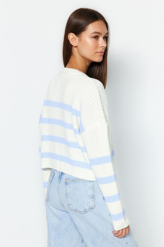 Женский свитер в элегантном стиле, укороченный вязаный свитер в полоску с камнями