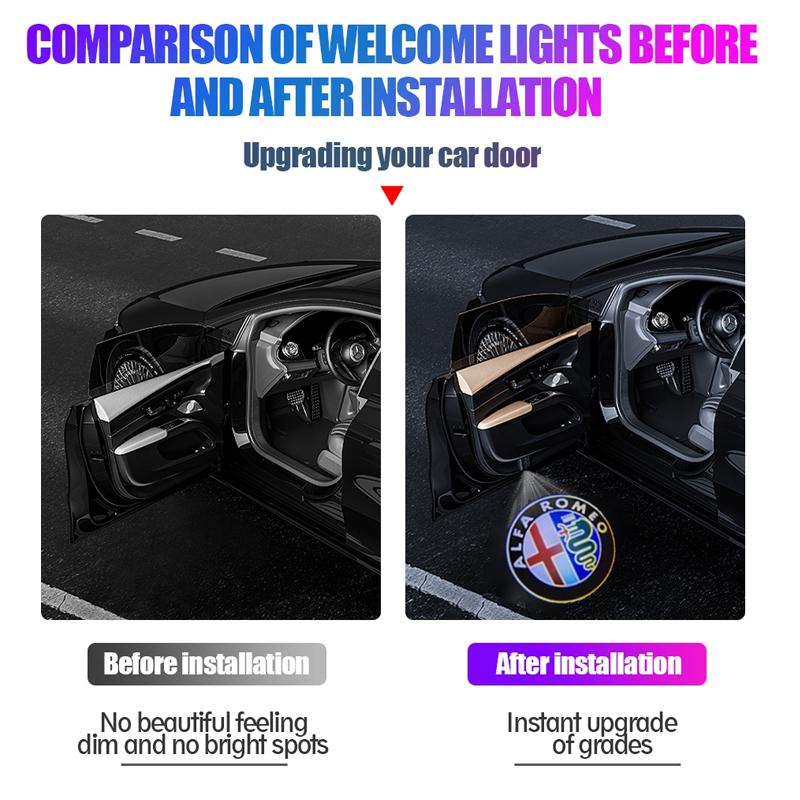For Alfa Romeo 2026 Hot Sticker Car Door Wireless Welcome Light LED HD Projector Lamp  Decoration For Alfa Romeo 156 159 147 4C 