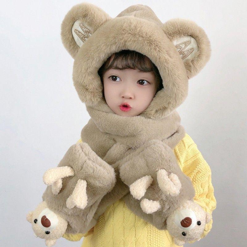 "Women's Winter Little Bear Hat, Scarf, and Gloves Set - Stylish and Warm"