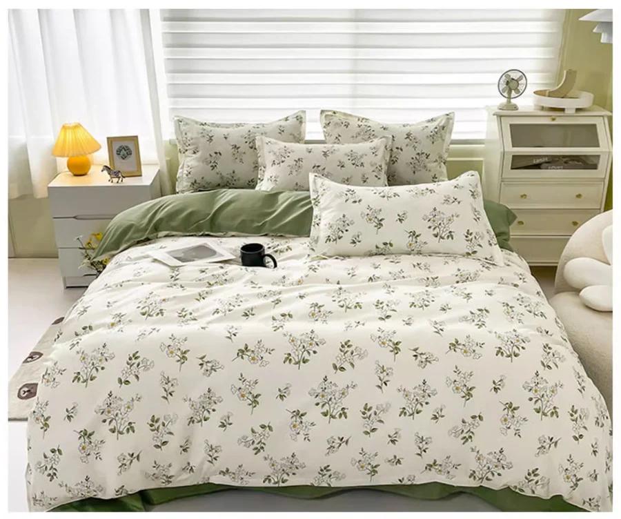 Striped Flower Duvet Cover Set + Flat Sheet + 2pc Pillowcases Single Double Twin Queen King Size Bed Linen Bedding Textile B90F