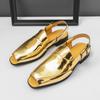 Fashion Summer Fashion Men's Gladiators Gold Silver Peep Toe Belt Buckle Leather Casual Shoes Breathable Beach Sandals Outdoor Slippers