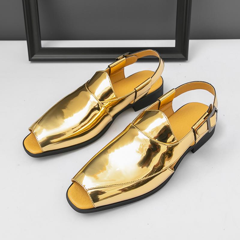 Fashion Summer Men Business Sandals Gold and Silver Casual Comfortable Driving Trip Beach Shoes Outdoor Sandals Men Size 38-46