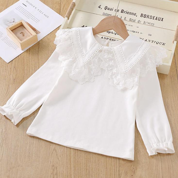 Базовая рубашка с длинными рукавами для девочек, весенне-осенний стиль, детская футболка с кукольным воротником, детская одежда