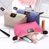 Striped Cosmetic Bag Waterproof Foldable Large Capacity Zipper Closure Dumpling Shape Portable Makeup
