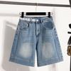 Plus Size Women Jeans Shorts Pants Summer Loose Short Basic High Waist Solid Pants Elastic Waist Maxi