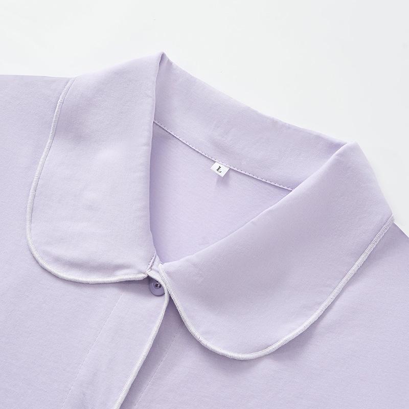 Fentenggan [100% cotton] Autumn solid color lapel cardigan long-sleeved pajamas women's home suit set for women