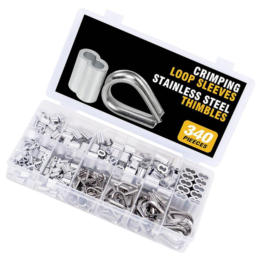 Aluminum Crimping Loop Sleeve 340pcs Cable Ferrule Wire Rope Sleeves Loops Sleeve Assortment Set