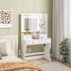 Makeup Vanity Table with LED Lights 3 Shades and Mirror, USB Sockets, 4 Drawers and Shelves, 90x45x160cm, White
