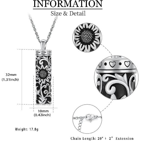 Шайво Ожерелье-урна в форме цилиндра для праха для женщин и мужчин Подсолнух Кремационное ювелирное изделие Флакон Памятный кулон для близкого человека