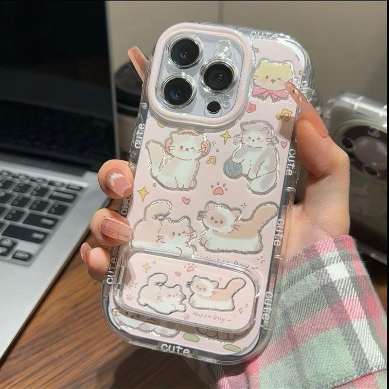 Чехол для мобильного телефона cat apple 17promax мультяшный милый 16 продвинутое ощущение милый 15 защитный чехол чехол-подставка