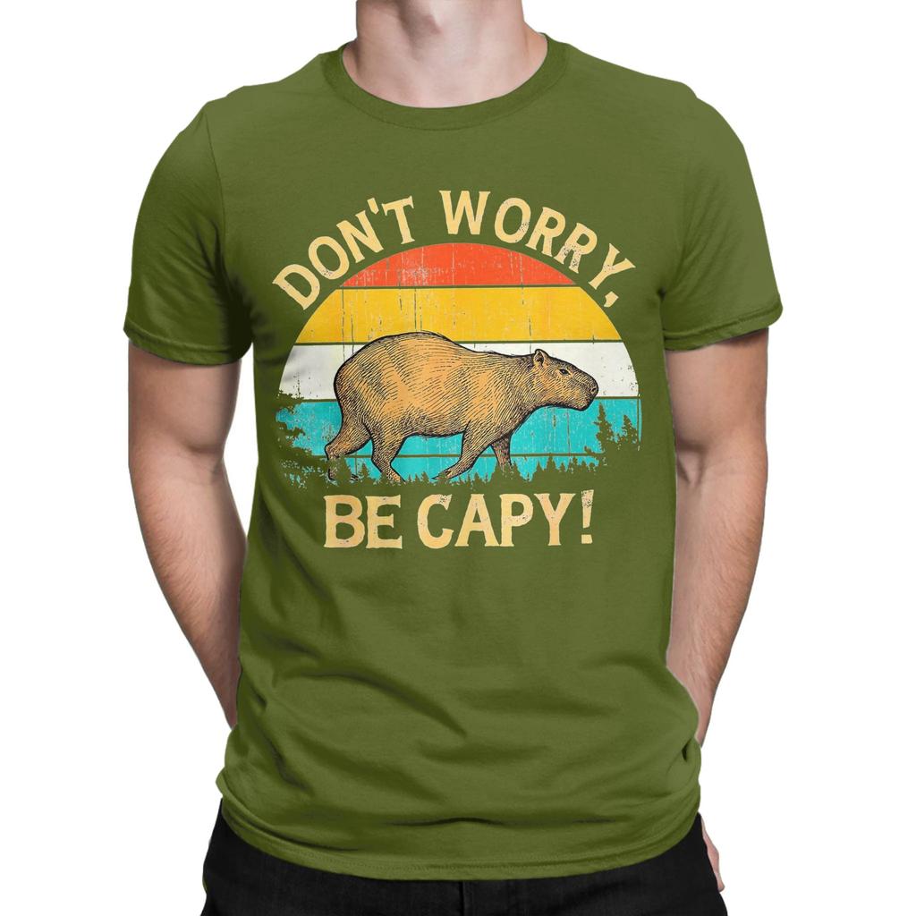 Vintage Capybara Retro Style Dont Worry Be Capy TShirt Unisex Round Neck 100 Cotton T Shirts Short Sleeve Tees Original Clothes