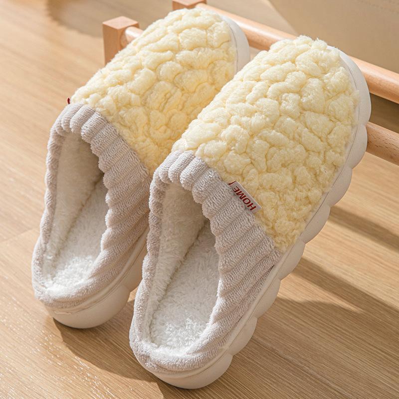 Cotton Slippers Autumn and Winter Thick Bottom Comfortable Simple Color Matching Plush Indoor Home Warm Couple Shoes
