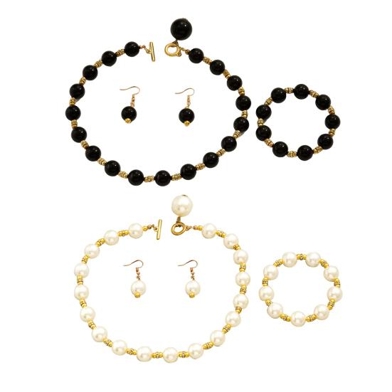 1Set Women Jewelry Set Faux Pearl Earrings Necklace Bracelet Contrast Color Rhinestone Decor Polished Prom Party Wedding Party Bride Jewelry