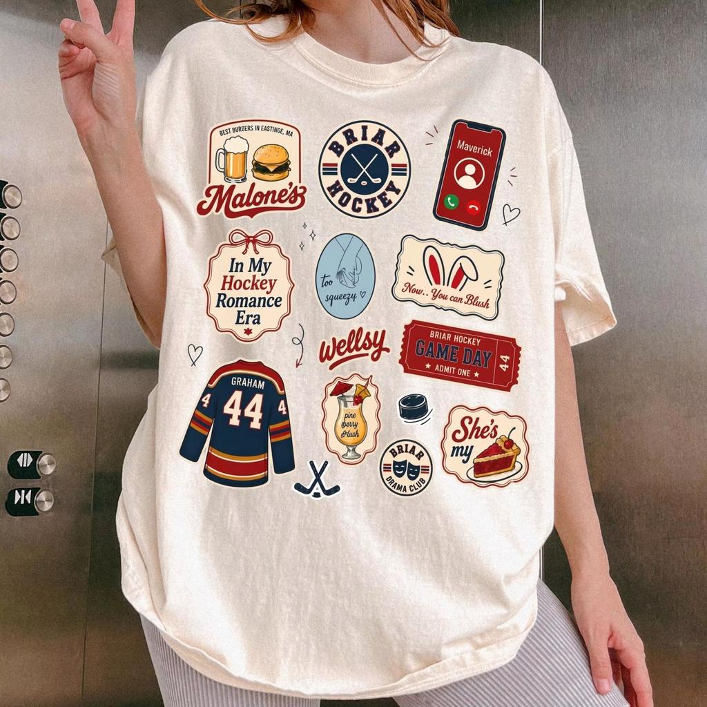Off Campus Hand Drawn Illustrations Style Unisex Shirt Men's Women's  Cotton O-neck Ice Hockey Daily Wear Cool Top