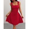 Модные однотонные вечерние мини-платья-комбинации с квадратным вырезом и открытой спиной, новинка 2025 года, элегантное клубное короткое плиссированное платье с высокой талией