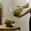 European Transparent Glass Wooden Base Fruit Tray Salad Bowl Candy Dessert Coffee Table Storage  Desktop Home Decoration