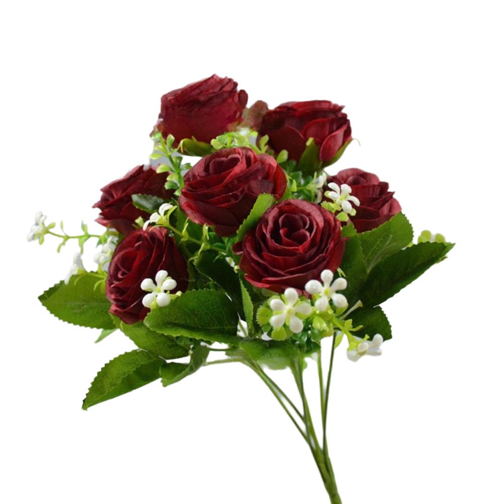 30CM Silk Rose Bouquet 7 Heads Fake Rose Flower Realistic Artificial Flowers Wedding Home Decor