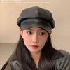 Berets Female Korean Version Small Pu Leather Caps Octagonal Caps