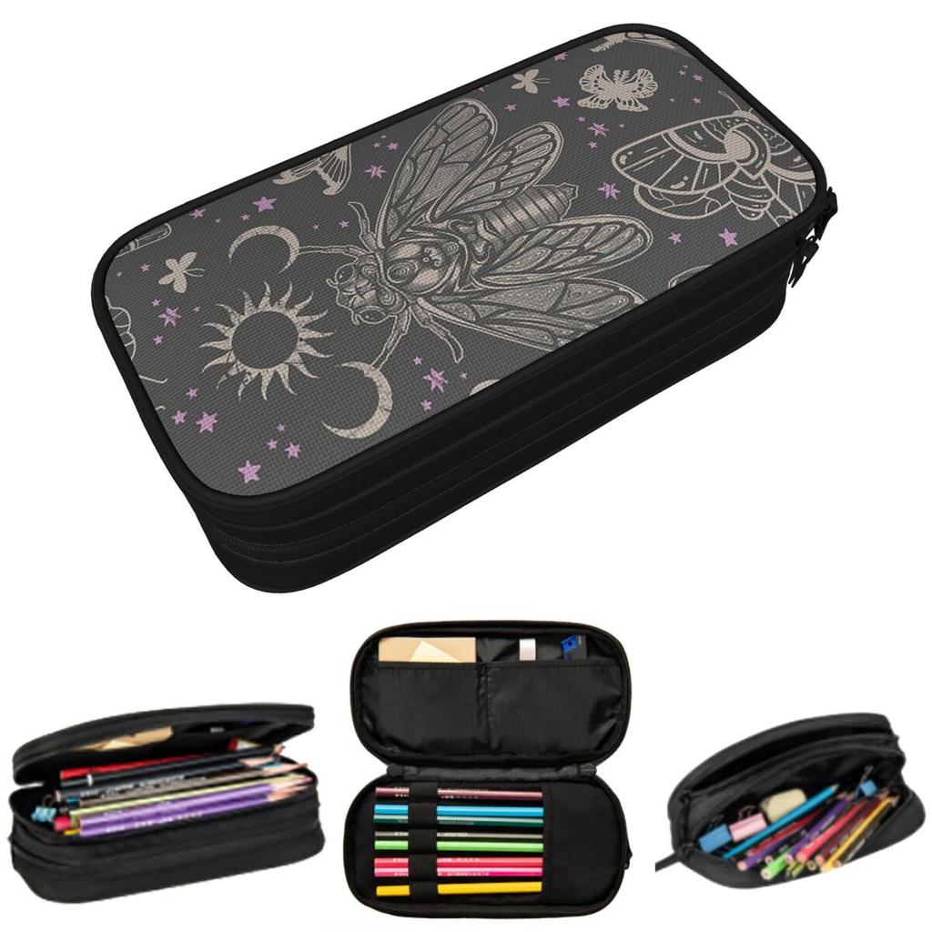 Esoteric Cicada And Moth Witchy Celestial Sun Moon Pattern Pencil Case Pen Box Pencil Bag Stationery Supplies Pen Holder Bag