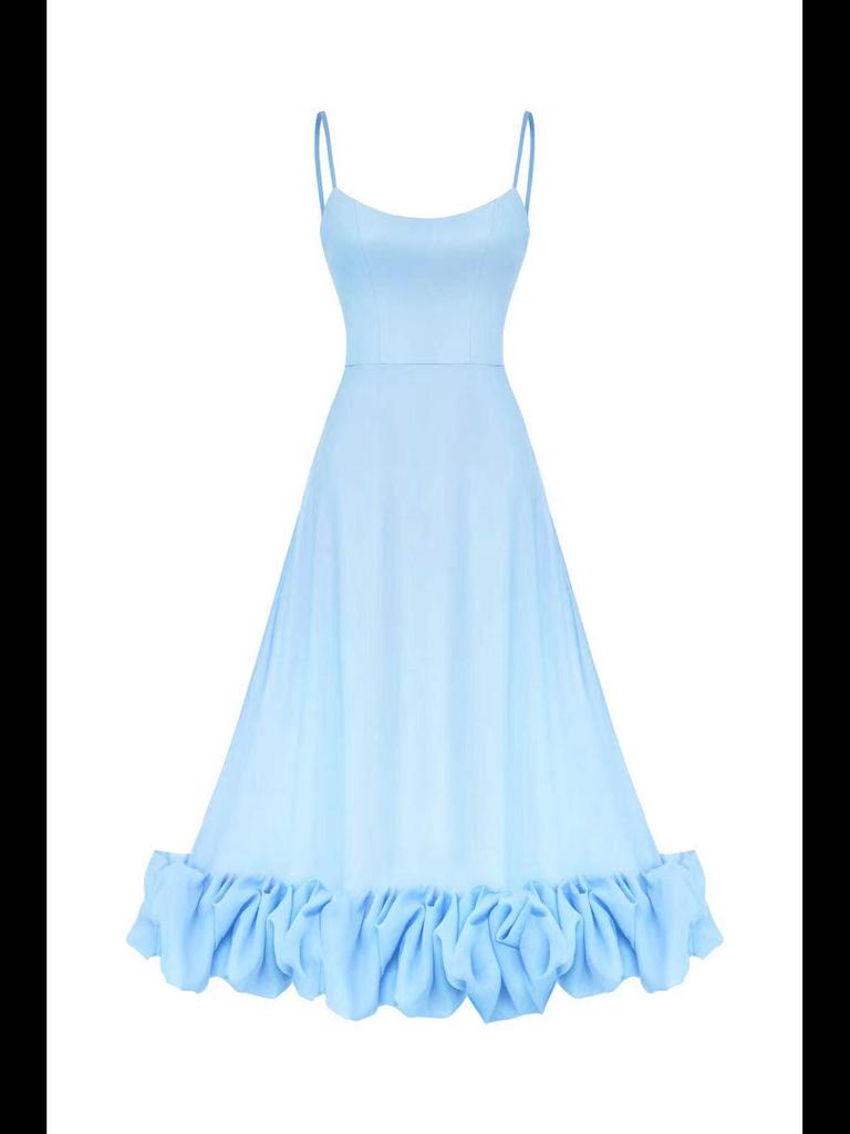 Платье-трапеция с цветочным принтом и объемными цветами весна/лето 2023 г.