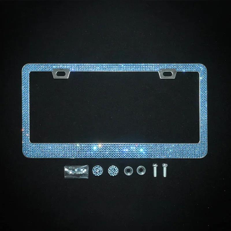 NEW Bling Crystal Car License Plate Frame Women Rhinestone License Plate Frame Cover Holder Car Accessories with Screw 31*16cm License Plate Covers
