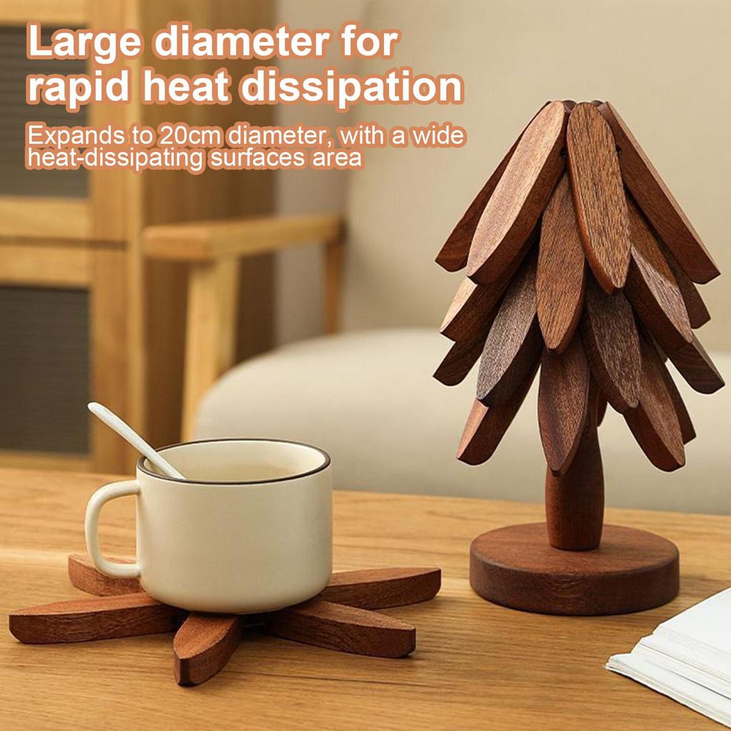 Wooden Insulation Trivet Tree Non-Slip Cup Coaster Set for Stove Pan Cup Teapot Hot Dishes Bowl, Anti-Scalding Cookware Coaster