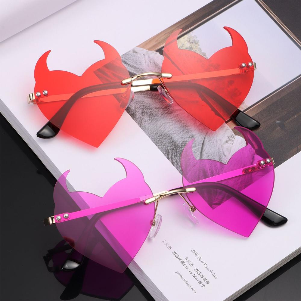 Солнцезащитные очки с защитой от УФ-лучей, модные очки Rock Horn, безободковые солнцезащитные очки, ухо дьявола, форма сердца