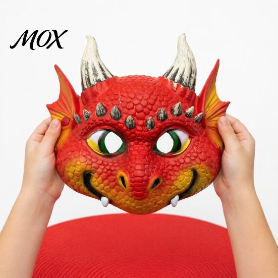 Colorful Halloween Party Mask 3D Cute Dragon Full Face Mask, Baby Lightweight Breathable Vibrant Role Play Costume with Realistic Scales And Horns for