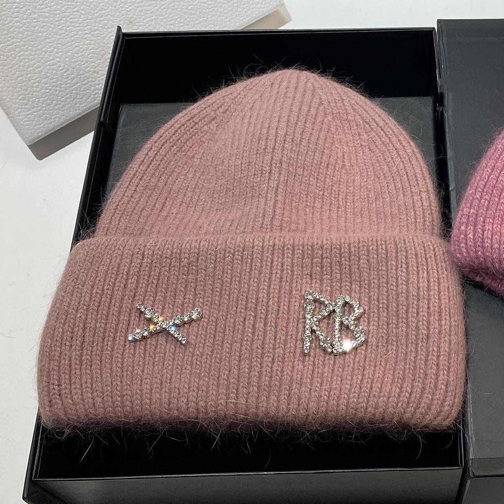 RB rabbit fur double fold knitted hat thickened plush warm soft waxy pullover winter Russian cold windproof ear hat