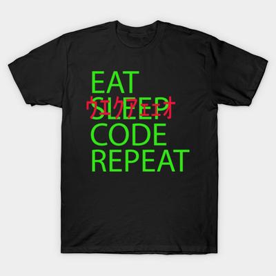 Мужская черная футболка с принтом, супербольшая футболка eat-sleep-code-repeat, хлопковая футболка с принтом на бумаге для переноса без разрезов