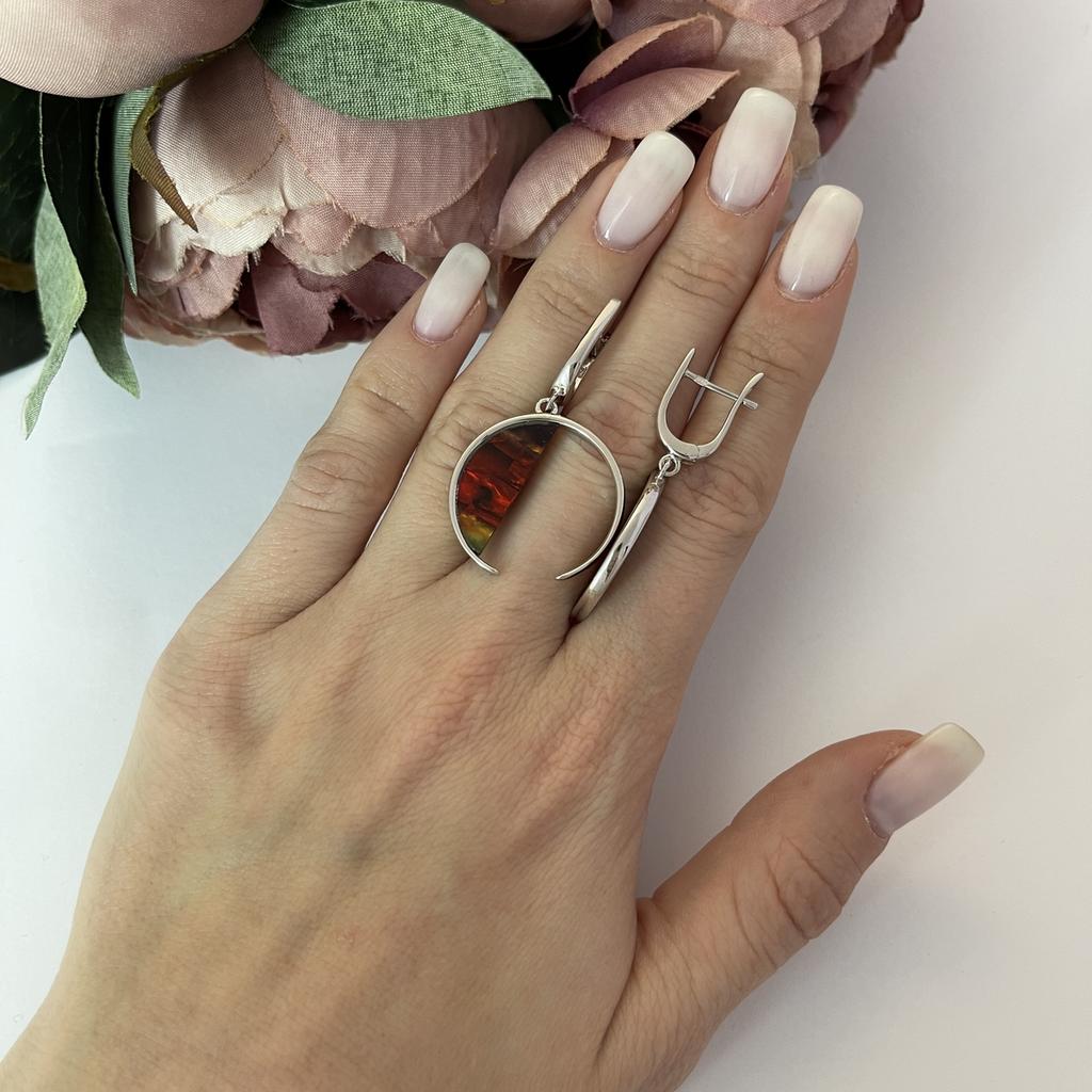 Серебряные серьги с натуральным аммолитом (2108696)