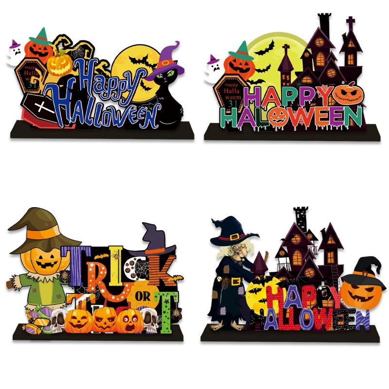 Halloween Ornament Props Wooden Miniature Scene Ornament Cartoon Ghost Gift Ghost Festival Dress Up