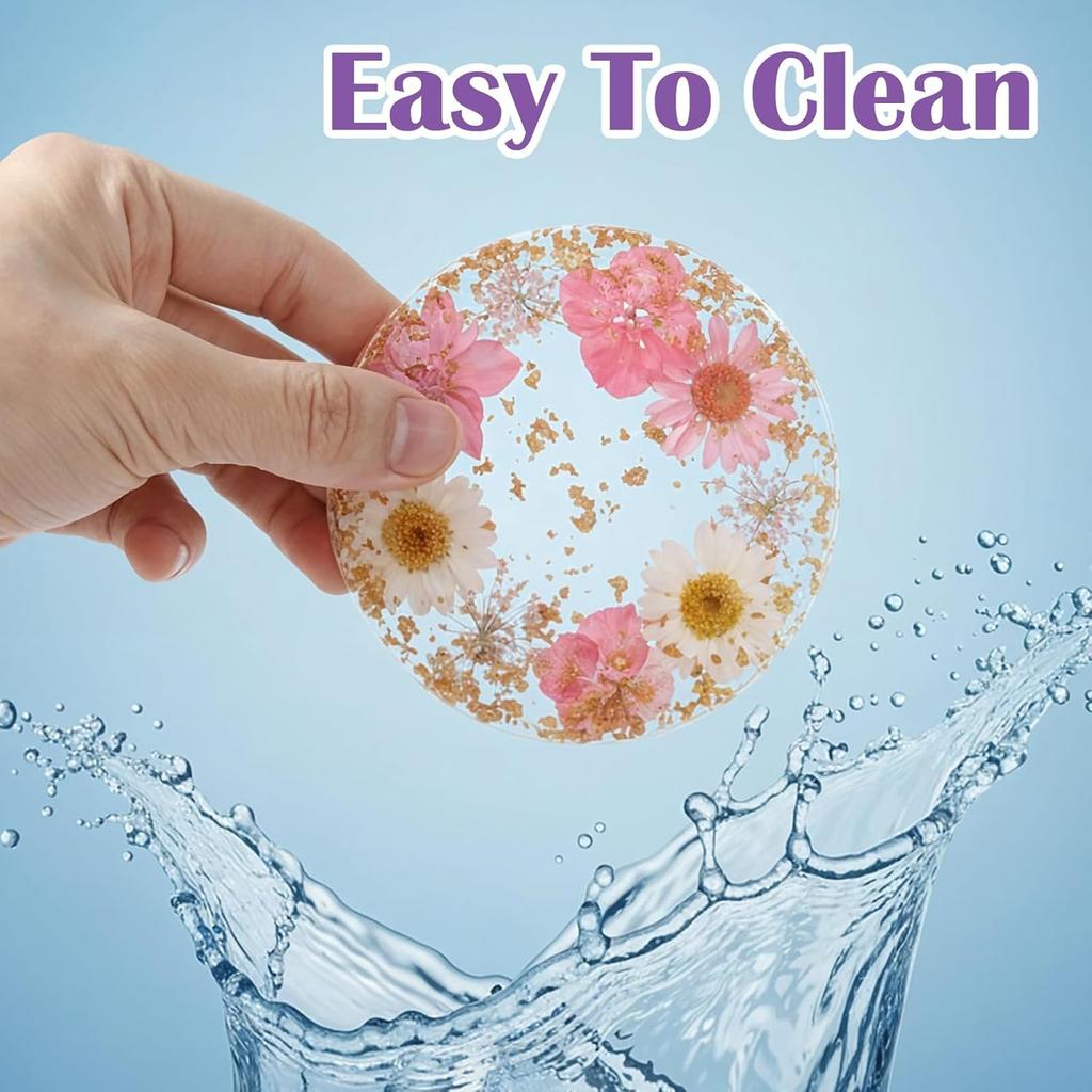 2pcs Floral Coasters Cute, 8.7cm/3.4Inch Non-Slip Resin Flower Coasters, Desk Coaster Set for Office Women, Cute Coaster for Drinks Coffee Table