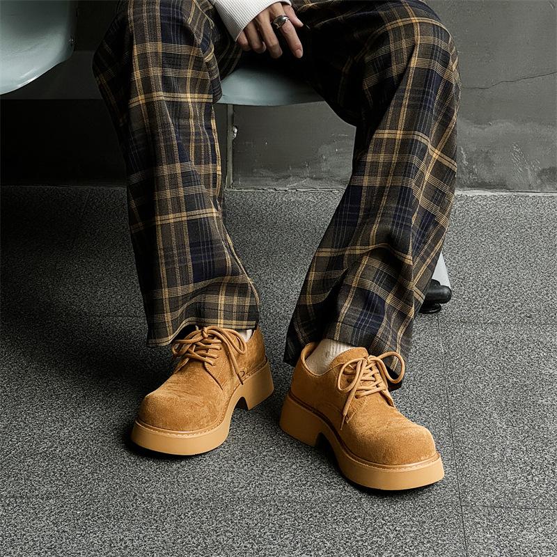 Туфли дерби мужские осенне-зимние туфли с большой головкой на платформе, рабочие туфли, дышащие низкие ретро кожаные туфли 9599-K