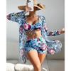 Women Swimsuit High Waist Bikini Set Three Pieces Women Sexy Long Sleeve Cover Up Swimsuit Beach Bathing Suits Swimwear