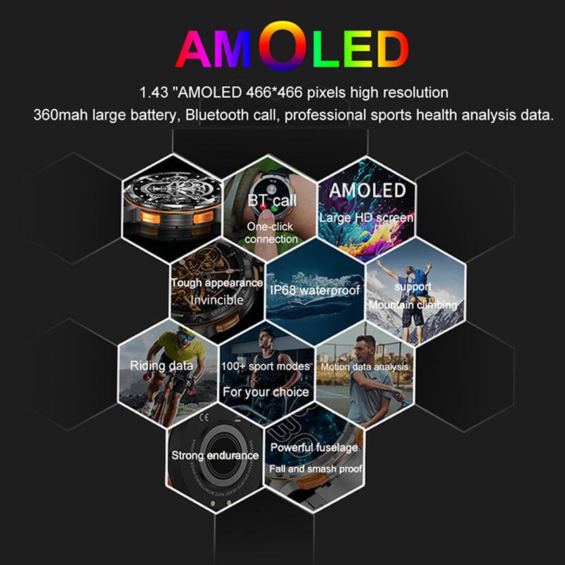 Smart Watches IP67 1.43 Inch Screen Waterproof Men's Watches Sports Watches High-definition Large-screen Low-power Waterproof Watches