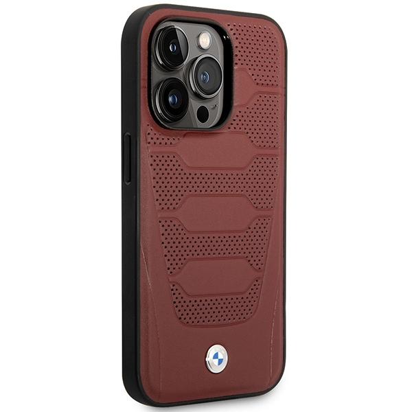 Etui do iPhone 14 Pro Max BMW Leather Seats Pattern MagSafe Burgundowy