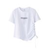 Short-sleeved T-shirt women's summer new large-size women's clothing pure desire style design round neck drawstring top 140274