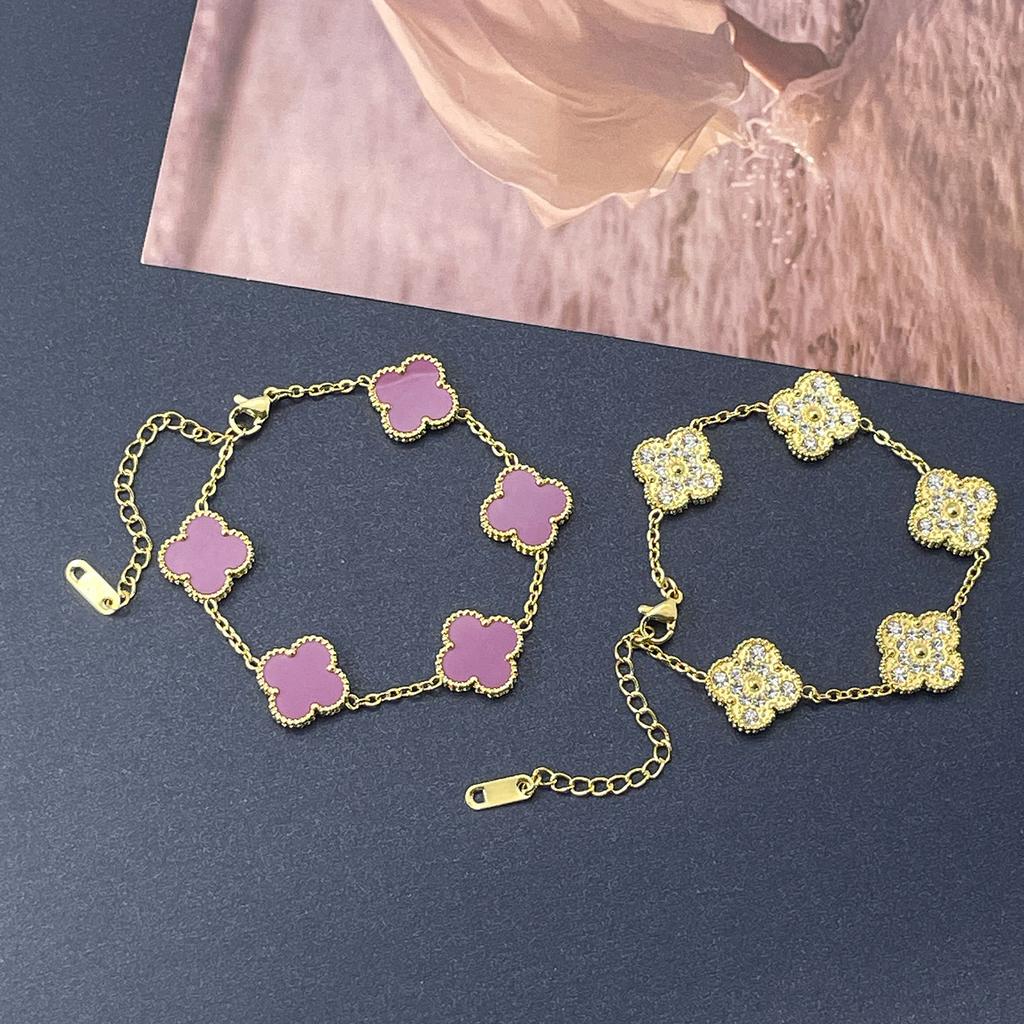 Браслет 15 мм, одна сторона полностью усыпана бриллиантами, другая сторона инкрустирована ракушками, браслет «четырехлистный клевер», вакуумное 18-каратное женское браслет