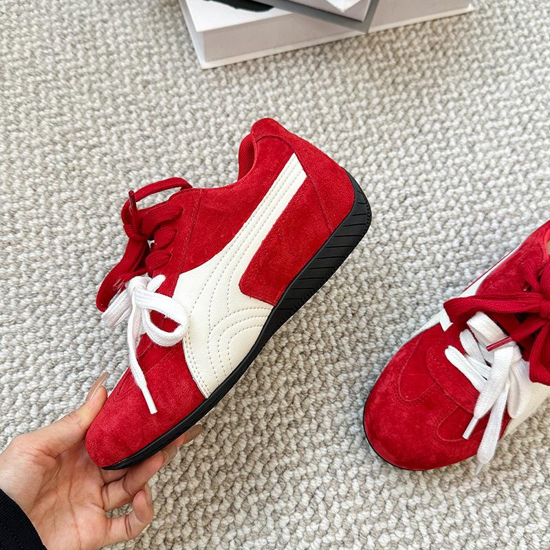 Rose Has the Same Leather German Training Shoes for Women's New Retro Flat-bottomed Breathable and Versatile Inner Height-increasing Sports and Leisu