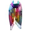 Imitation Wool Shawl Rainbow Color Art Printing Wrap Scarf with Tassels Women Poncho Shawl Blanket Scarf
